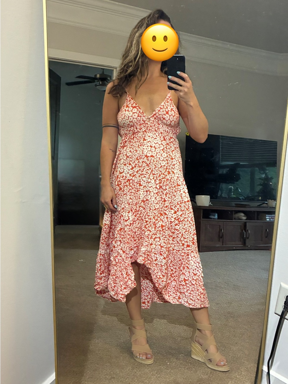 Floral V-Neck Midi Dress in Coral